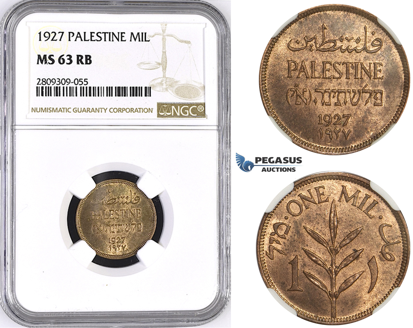 ZM427, Palestine, 1 Mil 1927, London, NGC MS63RB