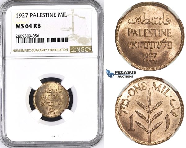 ZM428, Palestine, 1 Mil 1927, London, NGC MS64RB (Undergraded)