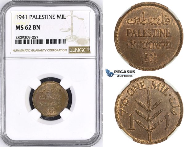 ZM429, Palestine, 1 Mil 1941, London, NGC MS62BN