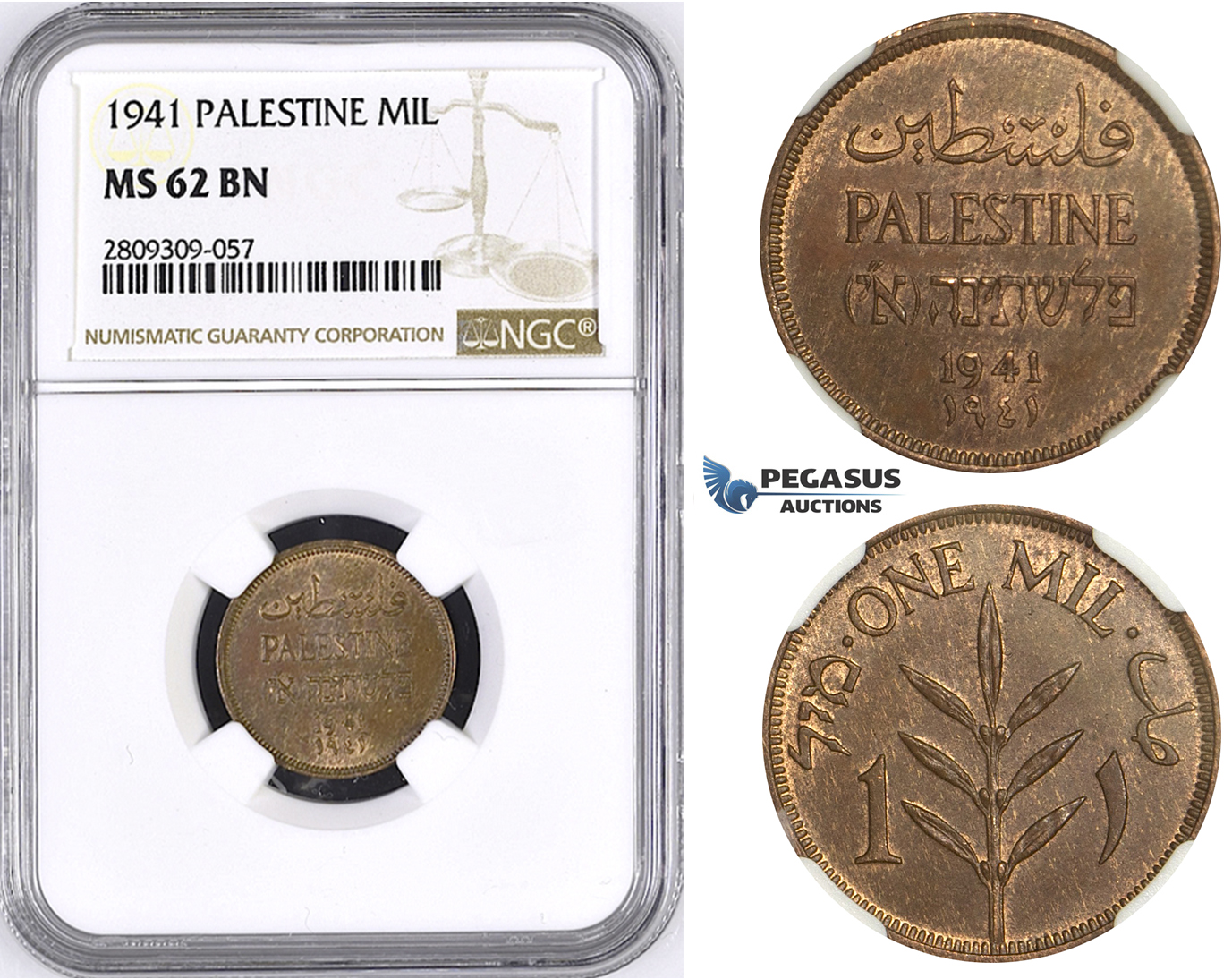 ZM429, Palestine, 1 Mil 1941, London, NGC MS62BN