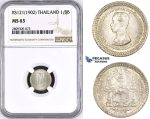 ZM442, Thailand, Rama V, 1/8 Baht RS121 (1902) Silver, NGC MS63