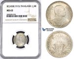 ZM443, Thailand, Rama VI, 1/4 Baht BE2458 (1915) Silver, NGC MS63