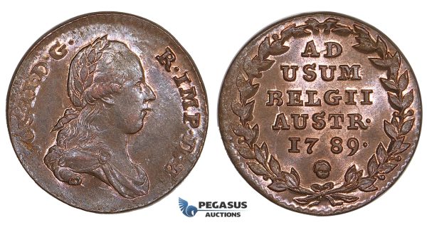 ZM534, Austrian Netherlands, Joseph II, 2 Liards 1789, Brussels, Red UNC