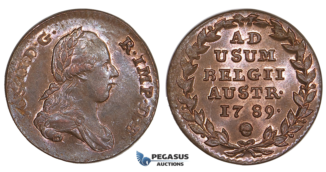 ZM534, Austrian Netherlands, Joseph II, 2 Liards 1789, Brussels, Red UNC