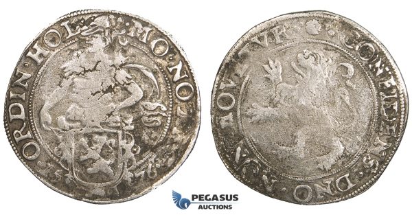ZM541, Netherlands, Holland, Lion Daalder (Taler) 1576, Silver (26.79g) Delm. 830. F-VF