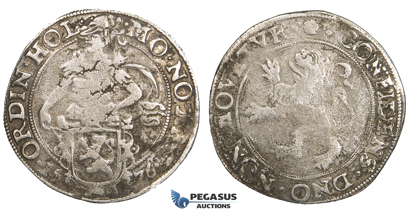 ZM541, Netherlands, Holland, Lion Daalder (Taler) 1576, Silver (26.79g) Delm. 830. F-VF