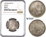ZM557, Belgium, Leopold II, 2 Francs 1909 (French Legend) Silver, NGC MS64