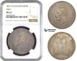 ZM566, Ecuador, 1 Sucre 1892 TF, Lima, Silver, NGC MS62, Pop 1/0, Very Rare