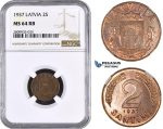 ZM589, Latvia, 2 Santimi 1937, NGC MS64RB