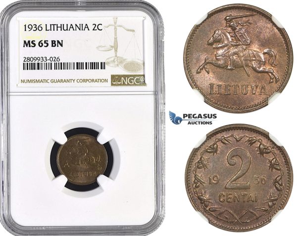 ZM591, Lithuania, 2 Centai 1936, NGC MS65BN