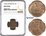 ZM593, Lithuania, 5 Centai 1936, NGC MS65BN