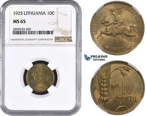 ZM594, Lithuania, 10 Centu 1925, NGC MS65