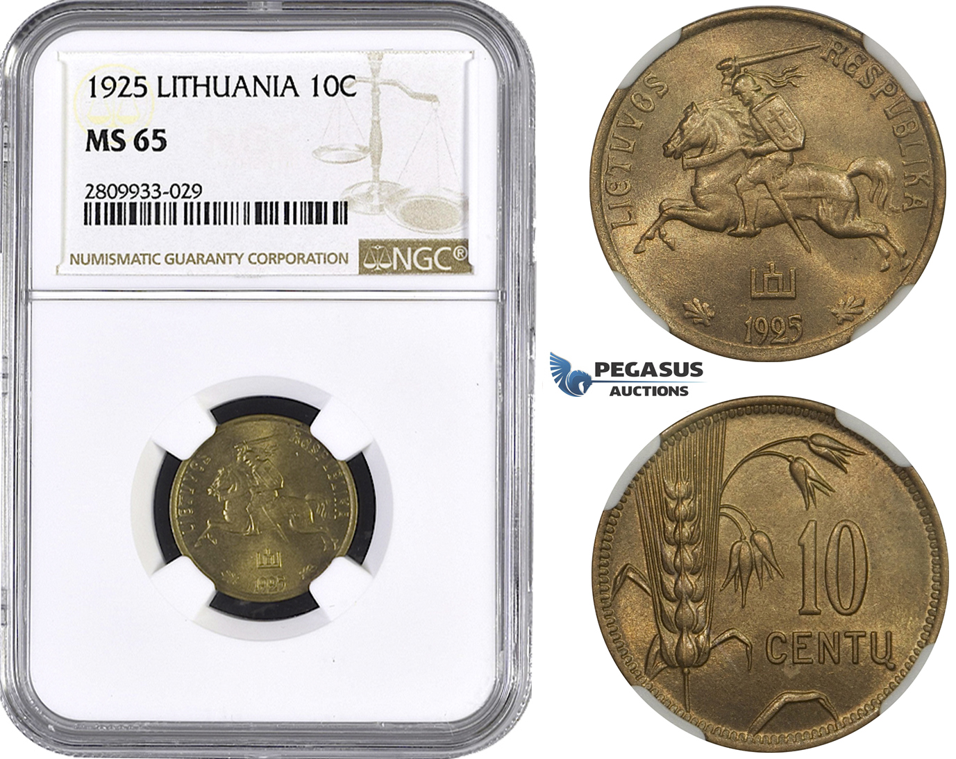 ZM594, Lithuania, 10 Centu 1925, NGC MS65