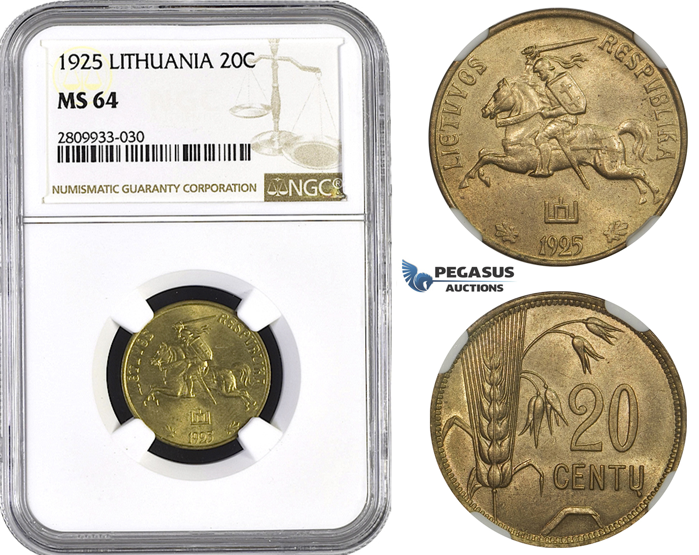 ZM595, Lithuania, 20 Centu 1925, NGC MS64