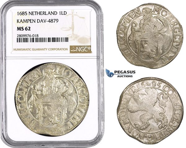 ZM597, Netherland, Kampen, Lion Daalder 1685, Silver, NGC MS62