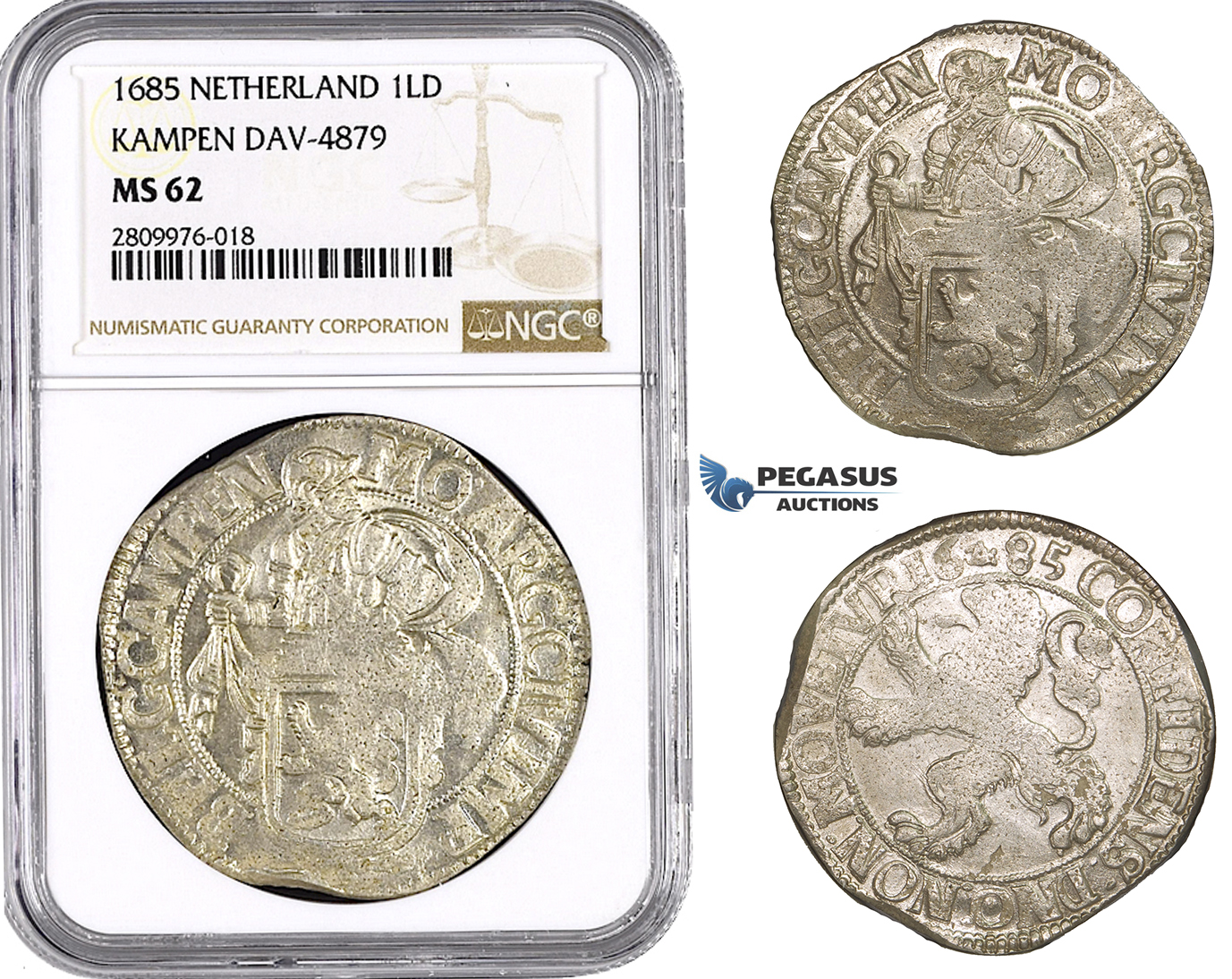 ZM597, Netherland, Kampen, Lion Daalder 1685, Silver, NGC MS62