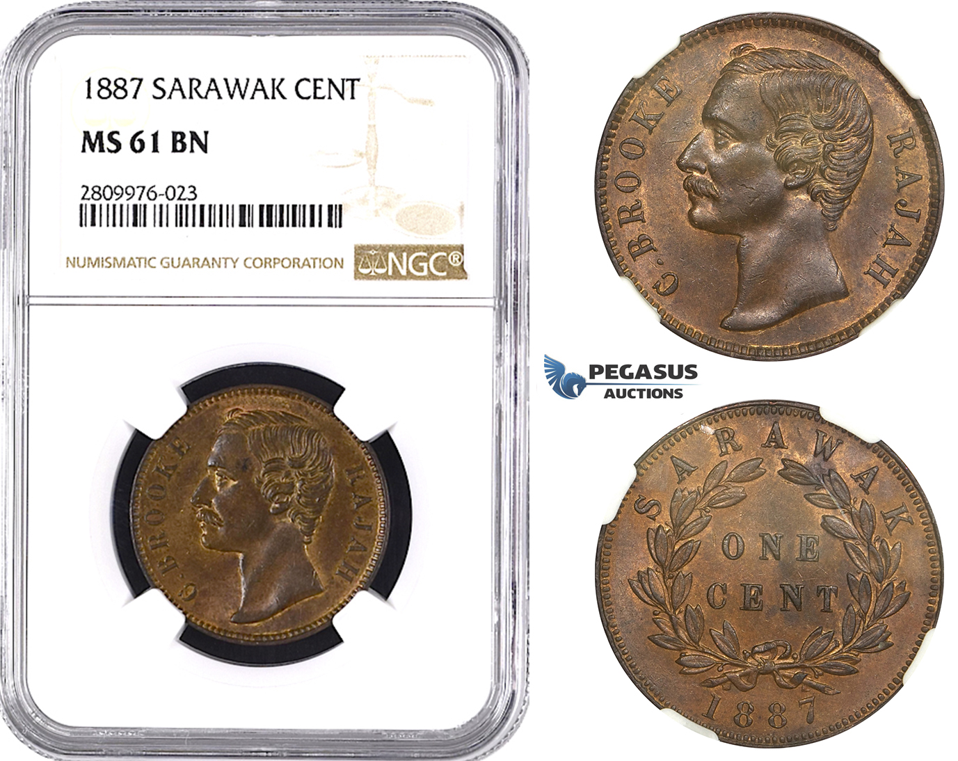 ZM615, Sarawak, C. Brooke Rajah, 1 Cent 1887, NGC MS61