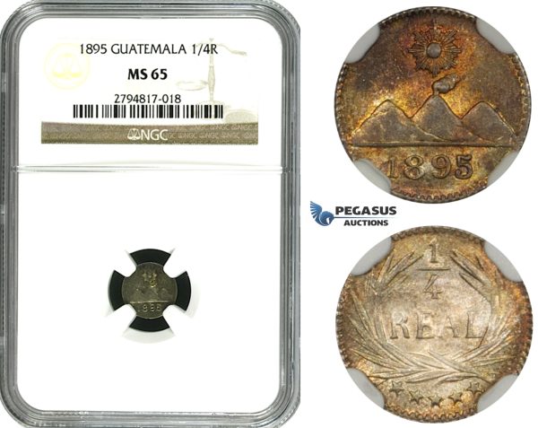 ZM636, Guatemala, 1/4 Real 1895, Silver, NGC MS65