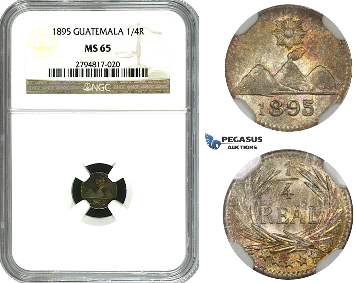 ZM637, Guatemala, 1/4 Real 1895, Silver, NGC MS65