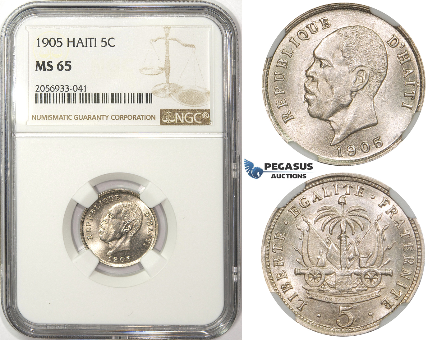 ZM65, Haiti, President Alexis, 5 Centimes 1905, Waterbury, NGC MS65