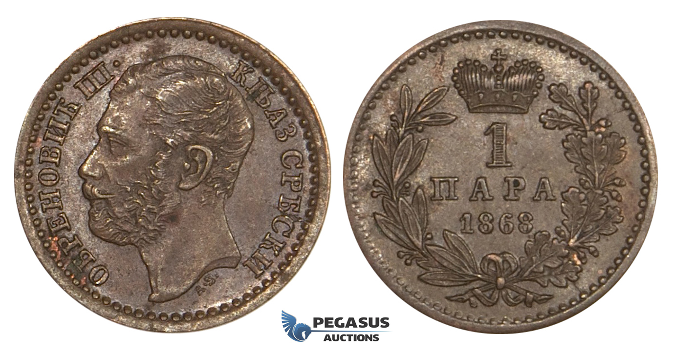 ZM687, Serbia, M. Obrenovic III, 1 Para 1868, AU