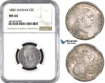 ZM750, Hawaii, Kalakaua I, 1/4 Dollar (25C) 1883, Silver, NGC MS64