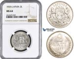 ZM754, Latvia, 2 Lati 1925, Silver, NGC MS64
