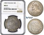 ZM757, Panama, 50 Centesimos 1905, Philadelphia, Silver, NGC MS61