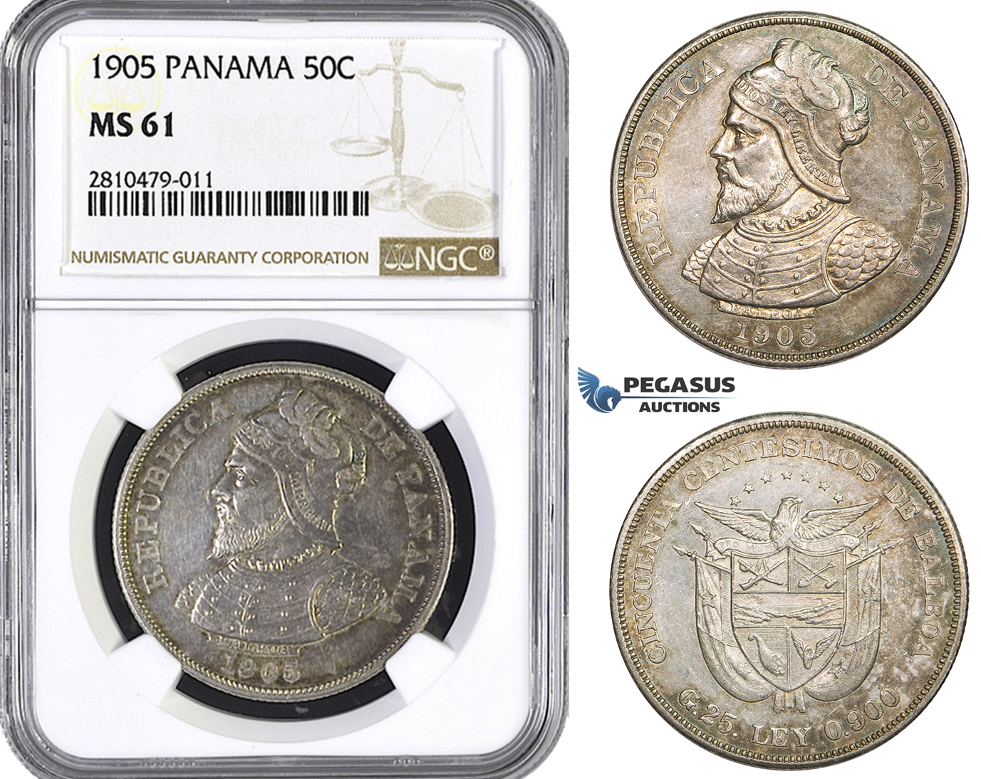 ZM757, Panama, 50 Centesimos 1905, Philadelphia, Silver, NGC MS61