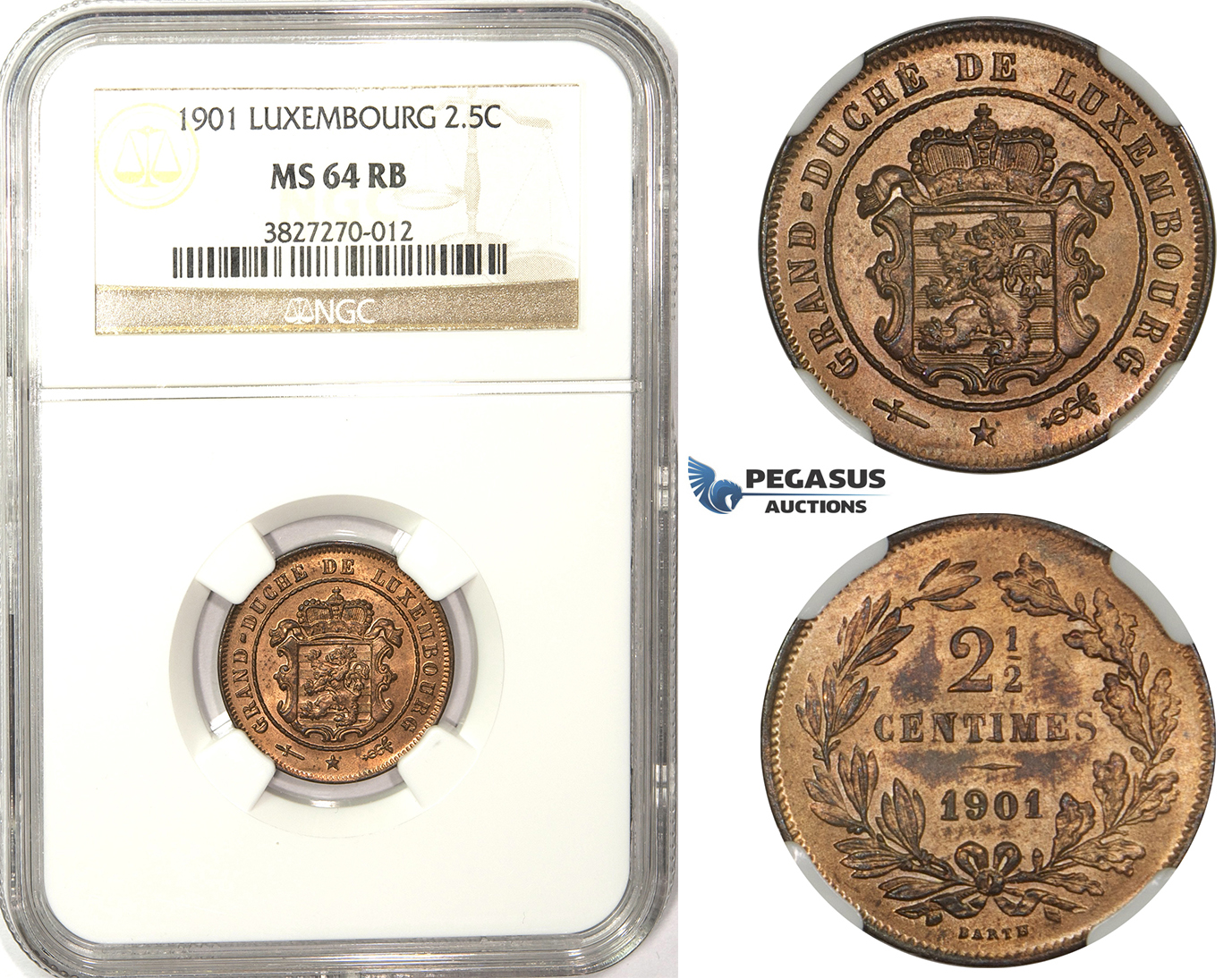 ZM80, Luxembourg, William III, 2 1/2 Centimes 1901, NGC MS64RB