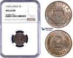 ZM818, Latvia, 2 Santimi 1939, NGC MS63BN