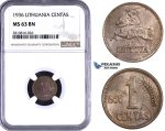 ZM819, Lithuania, 1 Centas 1936, NGC MS63BN