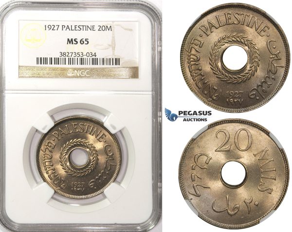 ZM84, Palestine, 20 Mils 1927, London, NGC MS65