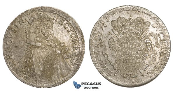 ZM85, Ragusa, Tallero rettorale 1765 GB, Silver (28.63g) AU, light scratch, Adjustment marks