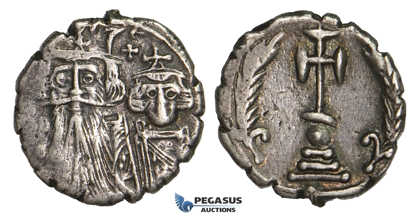 ZM902, Byzantine Empire, Constans II & Constantine IV, AR Ceremonial Miliarense (4.08g) Constantinople (654 AD) Rare!