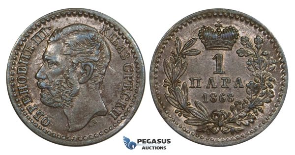 ZM912, Serbia, M. Obrenovic III, 1 Para 1868, Lustrous AU