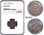 ZM942, Latvia, 2 Santimi 1926, NGC MS65BN, Pop 1/0