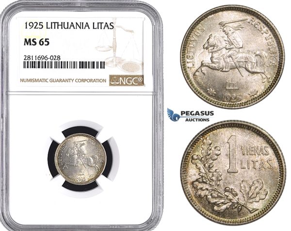 ZM945, Lithuania, 1 Litas 1925, Silver, NGC MS65