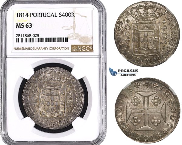 ZM989, Portugal, Joao VI, 400 Reis 1814, Lisbon, Silver, NGC MS63
